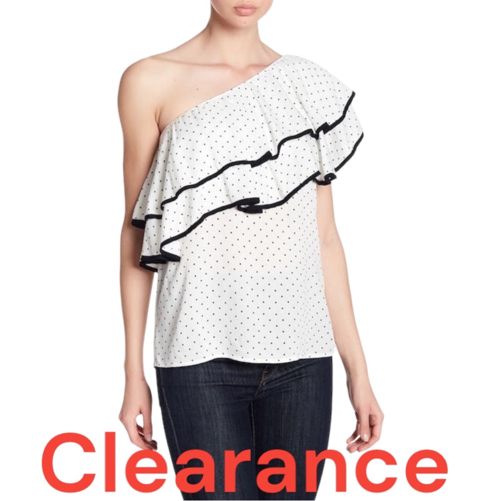 🔴 Ro & De Polka Dote One Shoulder Ruffled Top New with Tags CLEARANCE 🔴